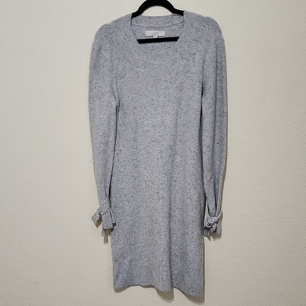 LOFT Gray Bishop Sleeve Sweater Dress